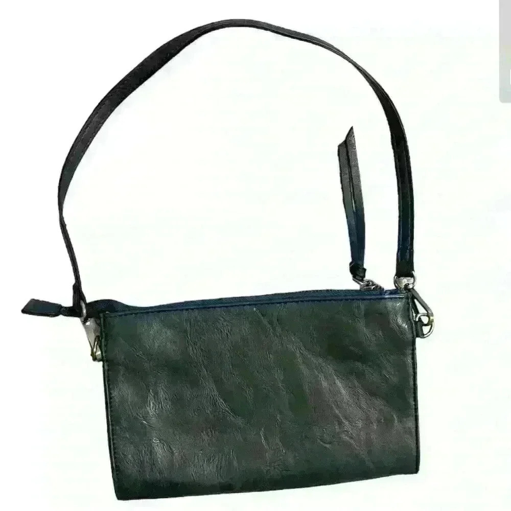 Joy Susan Vegan Leather Multi Zip Purse Blue with floral interior